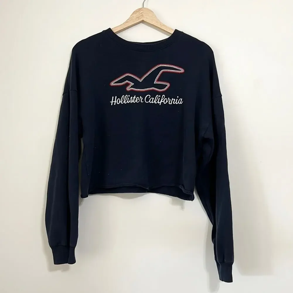 Hollister Navy Blue Crop Crew Neck Sweatshirt - Picture 2 of 6